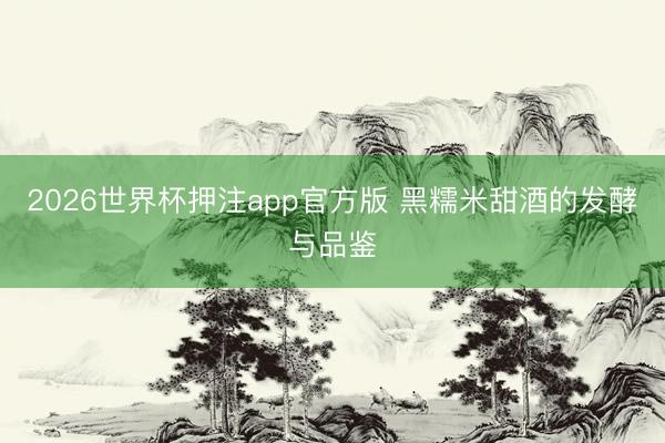 2026世界杯押注app官方版 黑糯米甜酒的发酵与品鉴