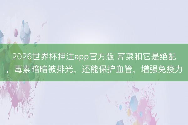 2026世界杯押注app官方版 芹菜和它是绝配,毒素暗暗被排光,还能保护血管,增强免疫力