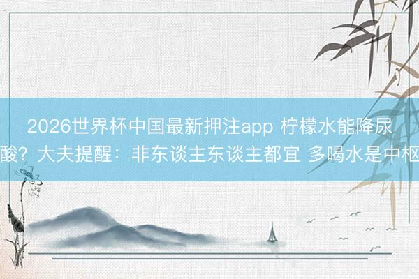 2026世界杯中国最新押注app 柠檬水能降尿酸？大夫提醒：非东谈主东谈主都宜 多喝水是中枢