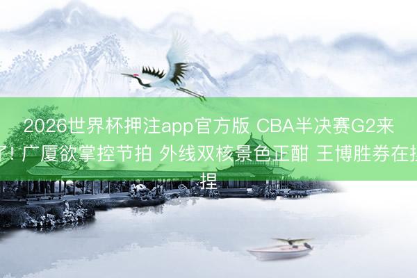 2026世界杯押注app官方版 CBA半决赛G2来了! 广厦欲掌控节拍 外线双核景色正酣 王博胜券在捏