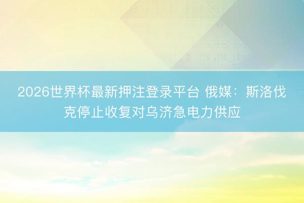 2026世界杯最新押注登录平台 俄媒:斯洛伐克停止收复对乌济急电力供应