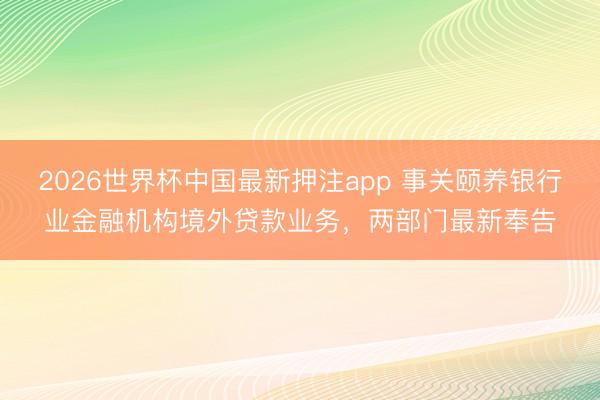 2026世界杯中国最新押注app 事关颐养银行业金融机构境外贷款业务，两部门最新奉告